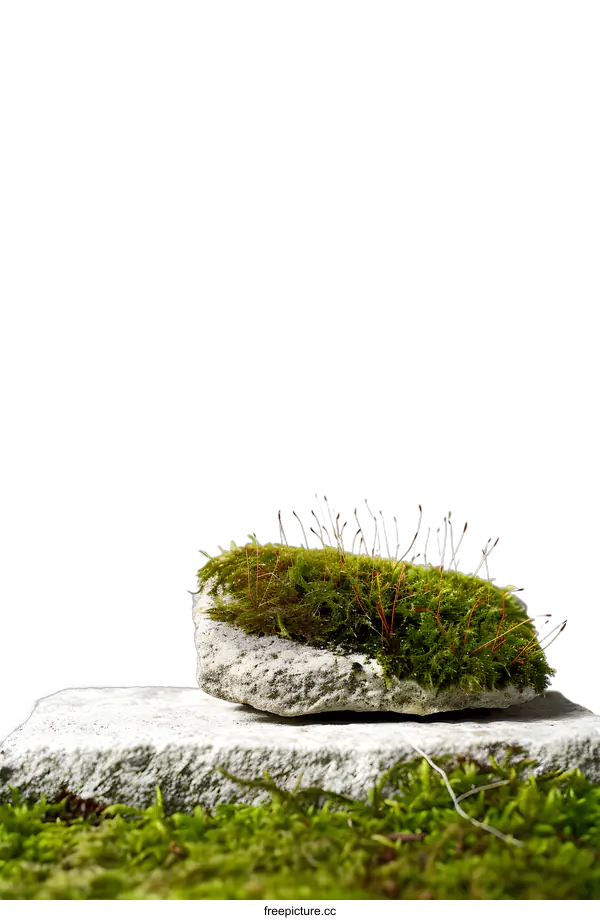 [Transparent Background PNG]Moss Covered Stone on a White Background