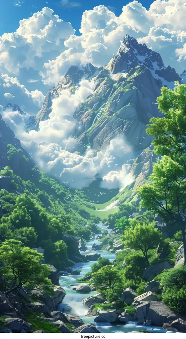 Majestic Mountain Valley Landscape Illustration
