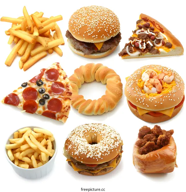 Assortment of Fast Food Items on White Background