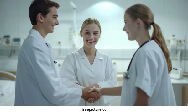 Confident doctors discussing patient's treatment plan in hospital room