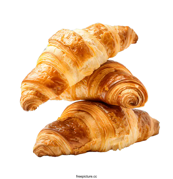 [Transparent Background PNG]Three Freshly Baked Croissants on a White Background