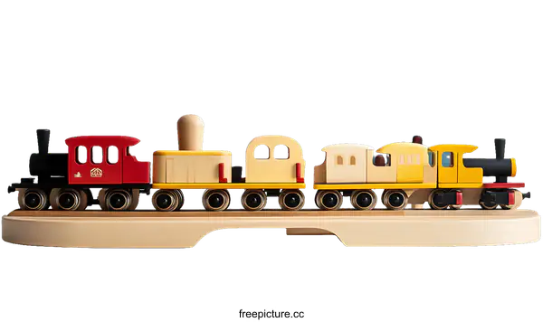 [Transparent Background PNG]Wooden Toy Train Set with Forest Scene