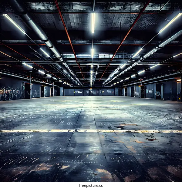 Empty Parking Garage With White Lines