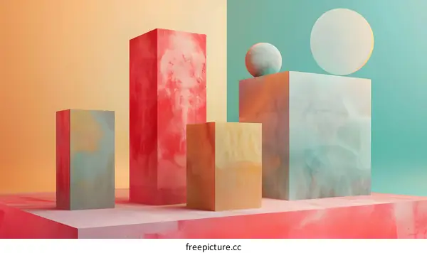 Abstract Geometric Shapes with Pastel Colors and Textured Surfaces