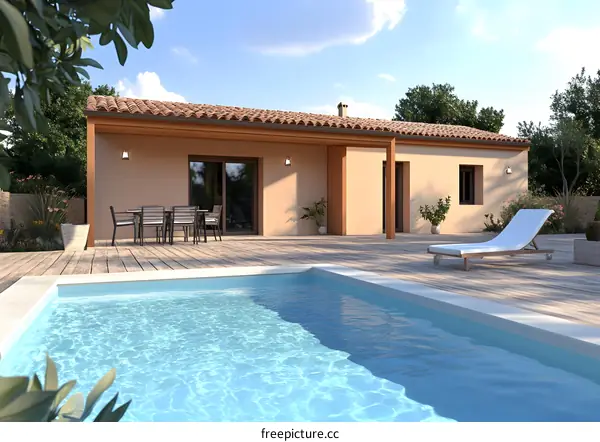 Modern House with Swimming Pool and Patio