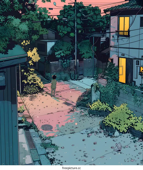 Lonely Figure Standing in Empty Alleyway