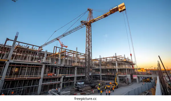 Construction workers on a building site