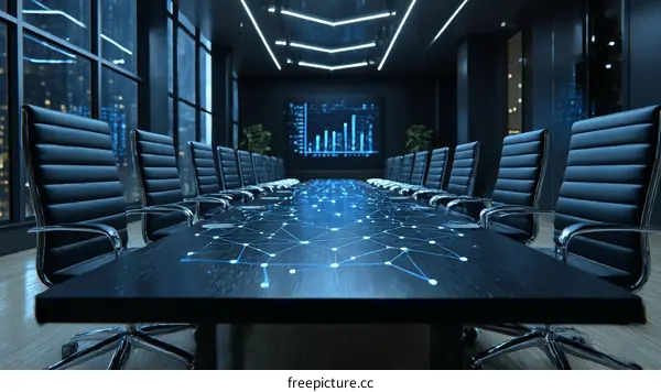 Modern Conference Room with Digital Network Overlay