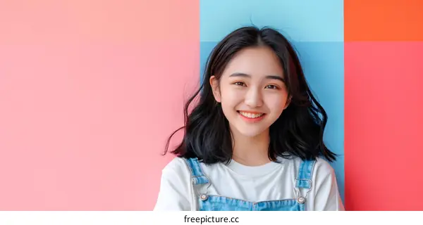 Smiling Asian Woman with Colorful Background