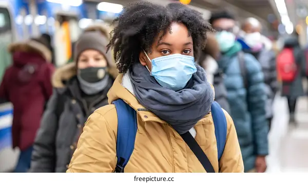 Young Woman Wearing Mask While Traveling on Subway