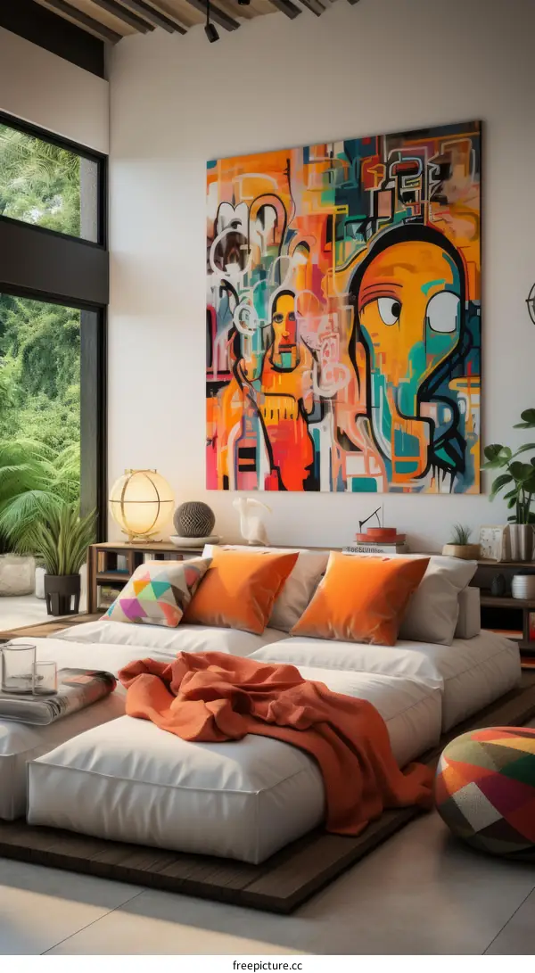 Vibrant and Colorful Abstract Painting in a Modern Living Room