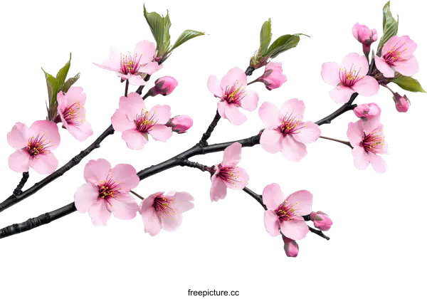 [Transparent Background PNG]Delicate Pink Blossom Branches on White Background