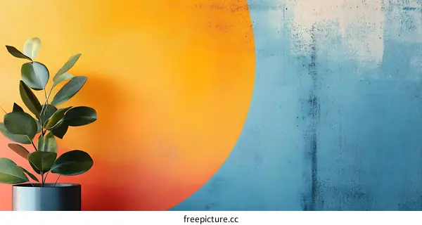 Abstract Background with Green Plant and Yellow Blue Wall