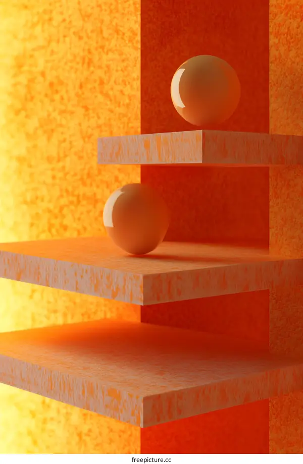 Orange Abstract 3D Rendering With Spheres on Platforms