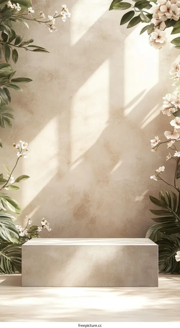 Beige Product Display with Floral Decor