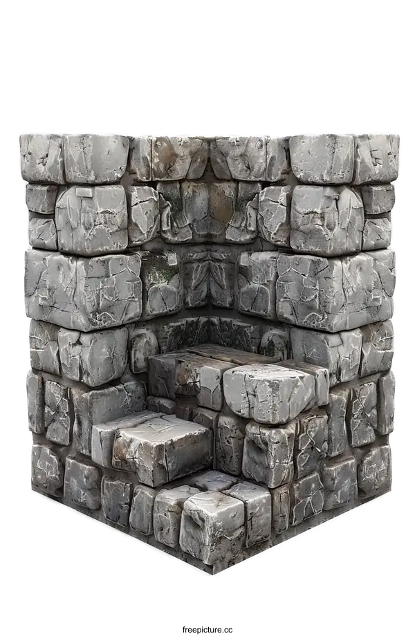 [Transparent Background PNG]Stone Wall Corner with Steps