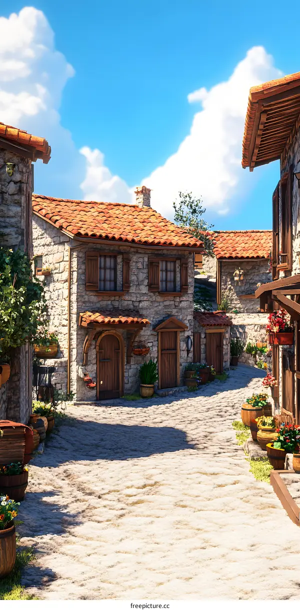 Stone Houses in a Small Village Illustration