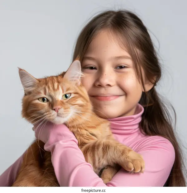 A girl hugging an orange cat
