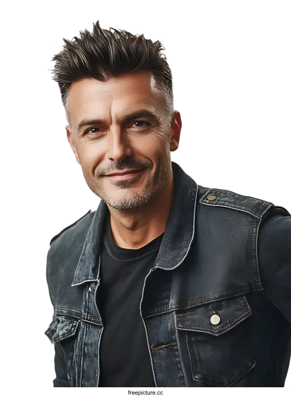 [Transparent Background PNG]Portrait of a Handsome Man in a Denim Jacket