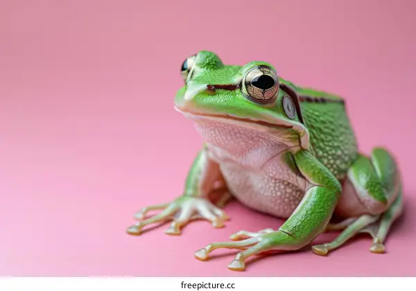 A Green Frog on a Pink Background
