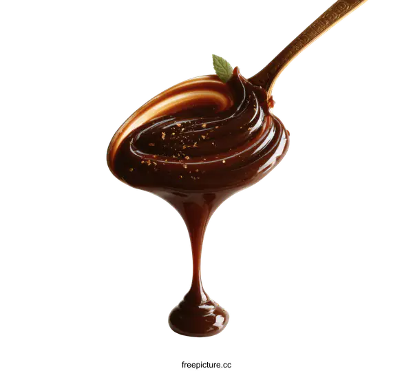 [Transparent Background PNG]Chocolate Sauce Drizzle on Spoon Close-up