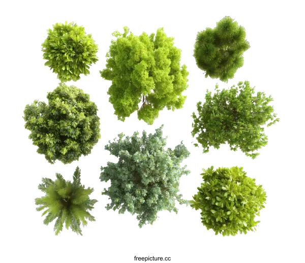 [Transparent Background PNG]Top-Down View of Diverse Trees and Plants