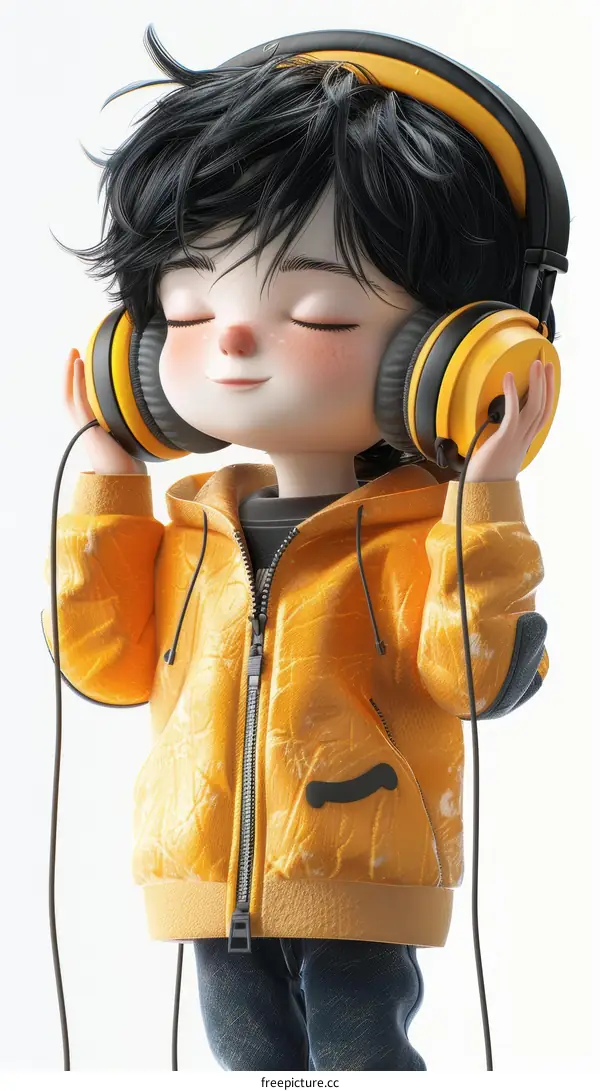 Young Boy Lost in the Music with Yellow Headphones