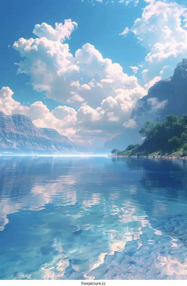 A Serene Lakeside Scene with a Cloudy Sky