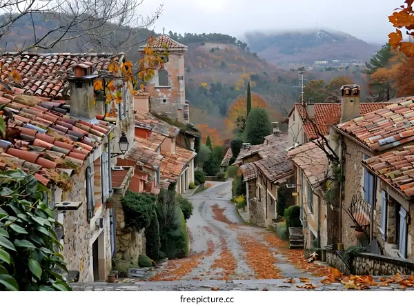 A narrow street in a French village