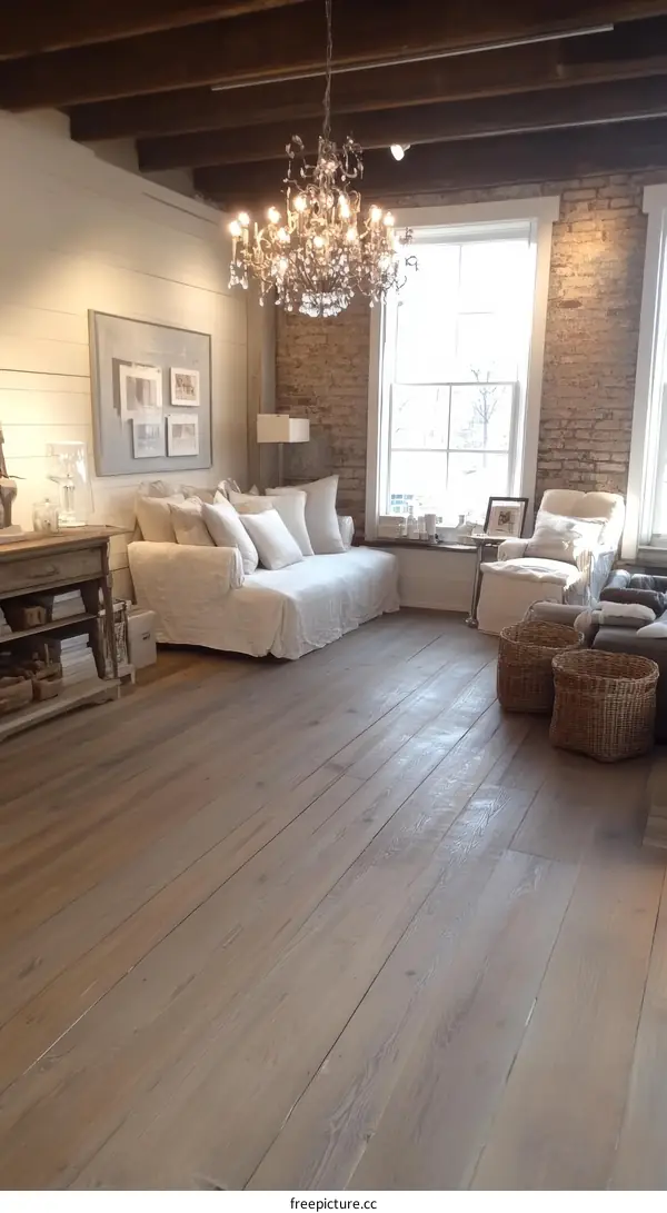 Rustic Living Room with Light Hardwood Flooring