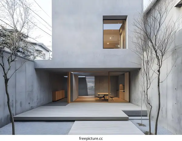 Minimalist Concrete House with Wooden Deck and Patio