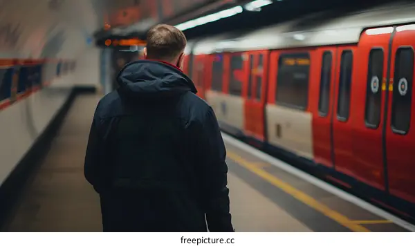 Man Waiting for Train in Underground Station