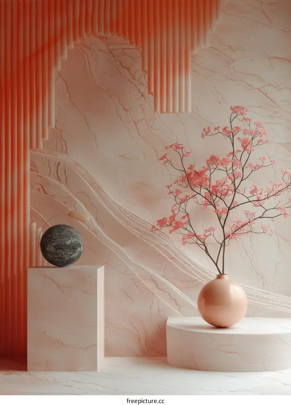 Abstract Interior Design with Pink Floral Decor