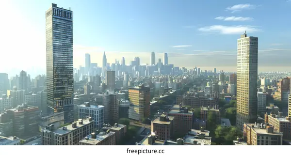A cityscape of a major American city with tall buildings filling the skyline during the day
