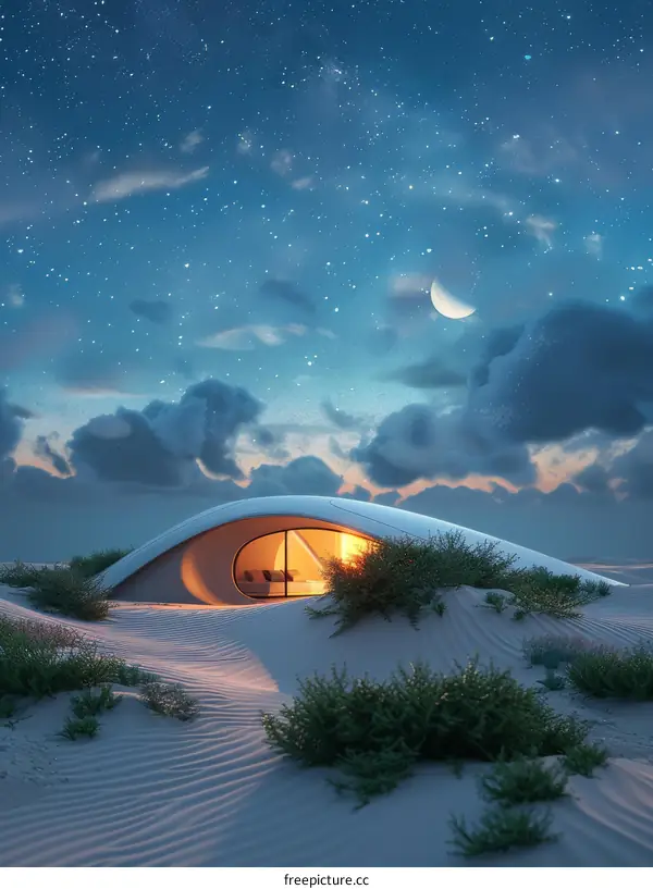 Futuristic Desert Retreat Under a Starry Sky