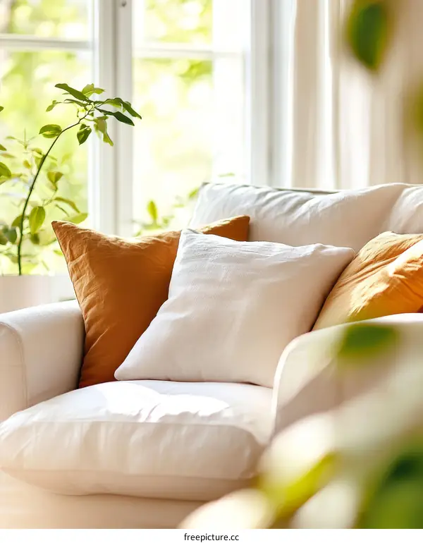 Cozy Living Room with Soft White Sofa