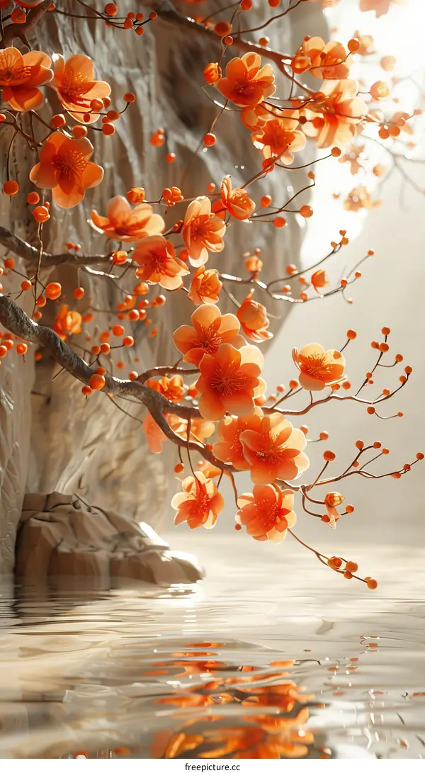 Peach Blossom Reflection on Water