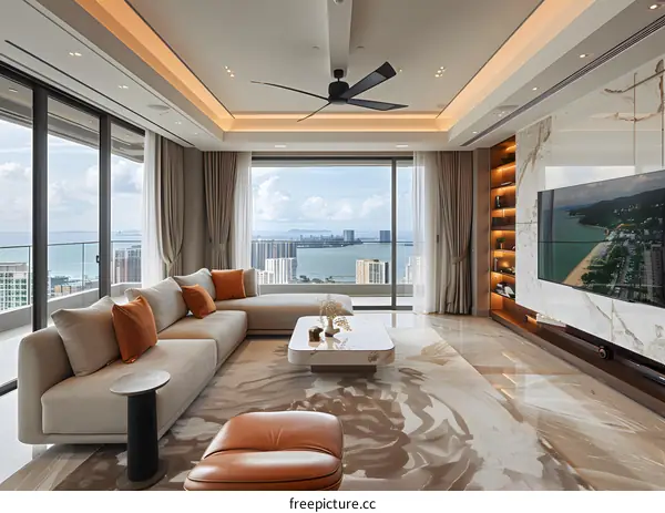 Modern Living Room with Ocean View