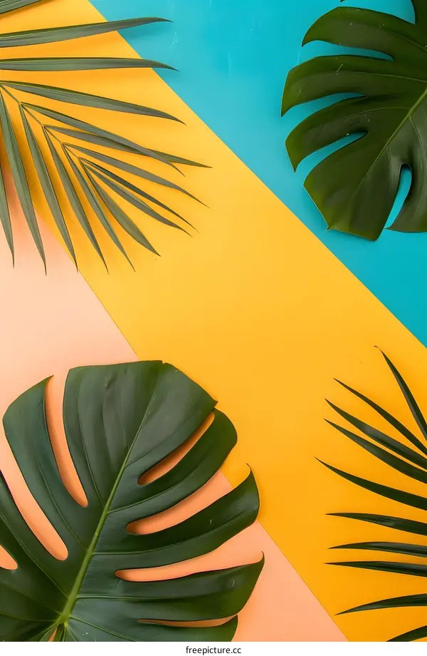 Tropical Leaves on Colorful Background