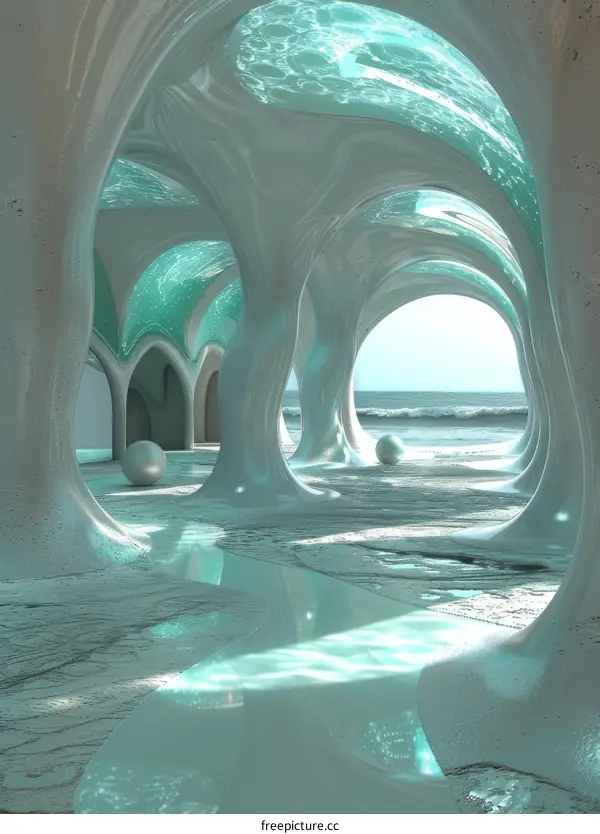 Ultramodern Architecture with Sweeping Archway and Ocean View