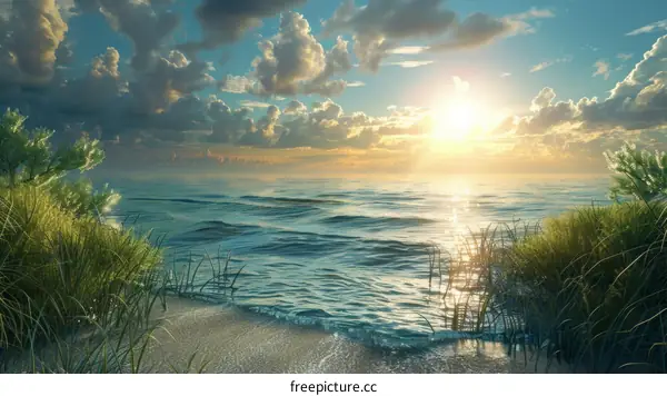 Tranquil Seascape with Gentle Waves and Golden Sunset