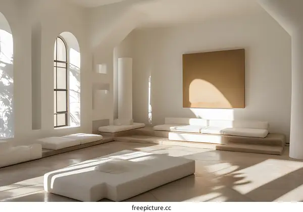 Minimalist Interior Design with White Walls and Sunlight