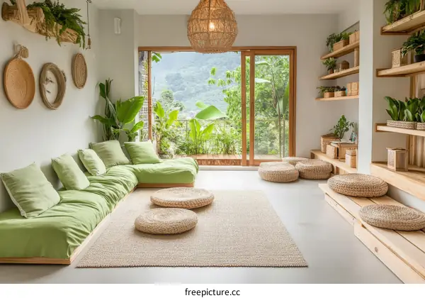 Modern Minimalist Living Room with Lush Greenery