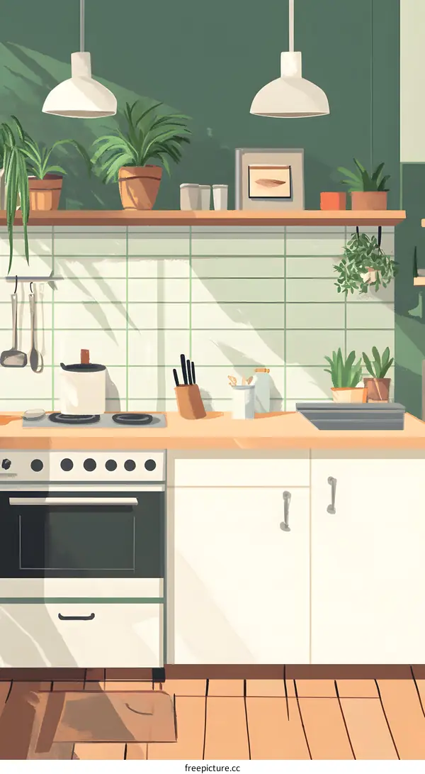 Modern Kitchen Interior Design With Green Plants