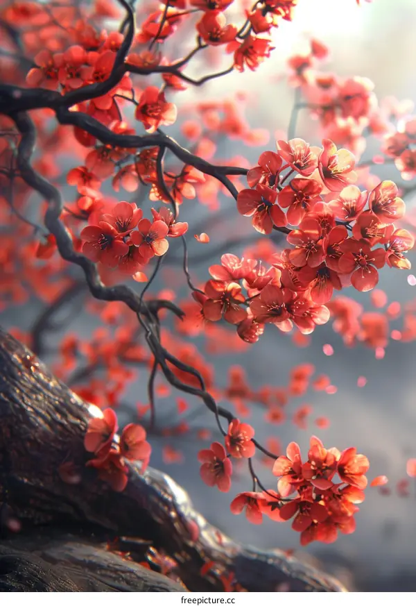 Exquisitely detailed painting of delicate cherry blossoms