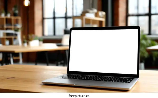 Modern Laptop on Wooden Table in Office