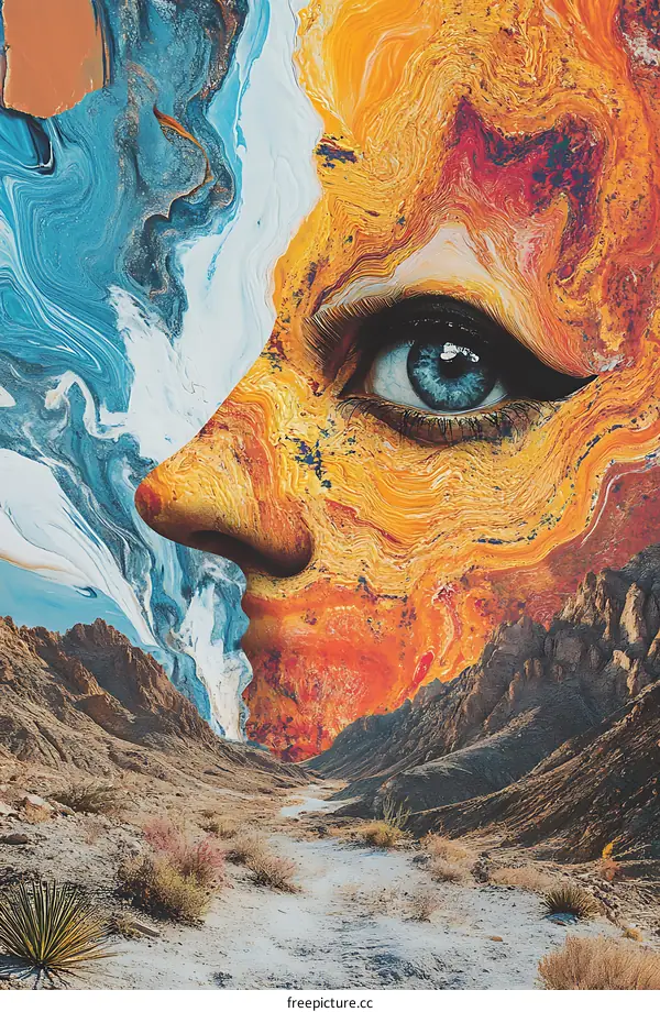 Abstract Face with Desert Landscape