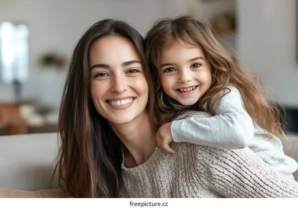 Happy Mother and Daughter Smiling Portrait