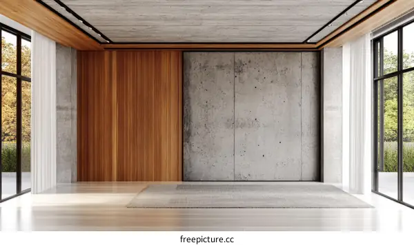 Modern Interior Design Empty Room with Wooden and Concrete Walls