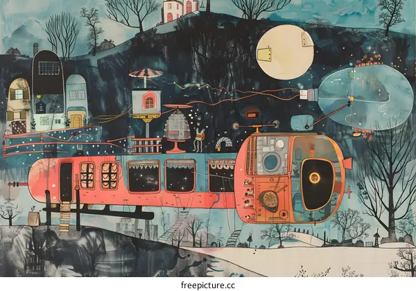 Night Sky View of a City With a Giant Flying Vehicle